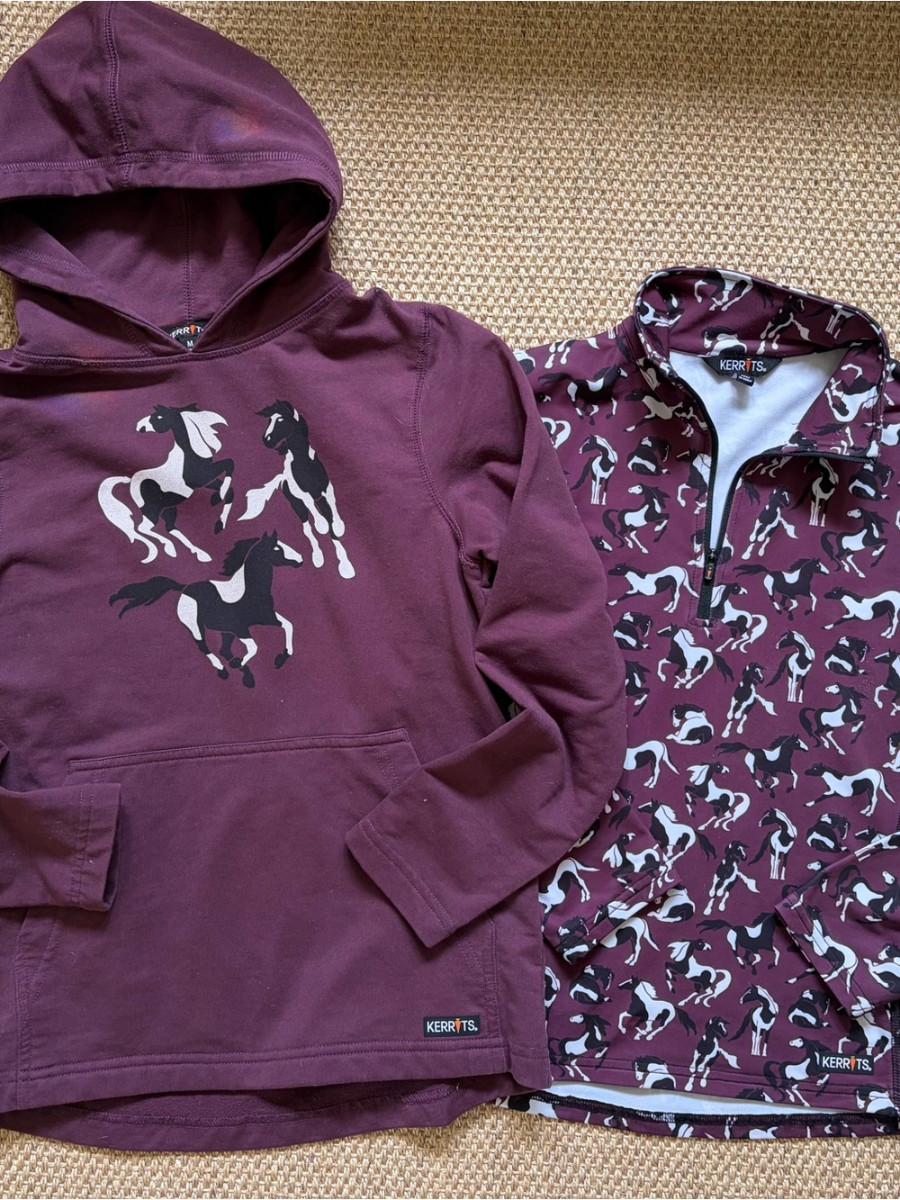 Kerrits Burgundy Kids' Horse-Print Hooded Sweatshirt & Zip Pullover Set